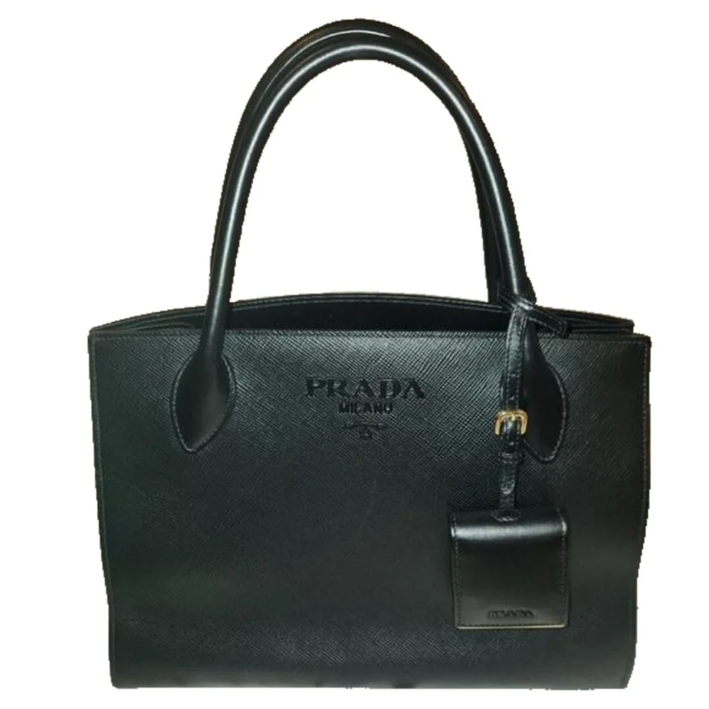 Prada Saffiano Black Monochrome Tote W/ Shoulder Strap - Excellent Condition